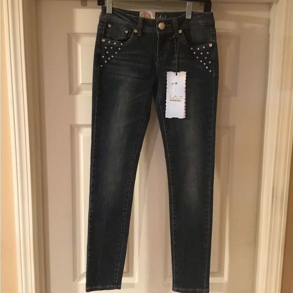 L.A. idol (Juniors) Blue Skinny Jeans with Studded Pockets